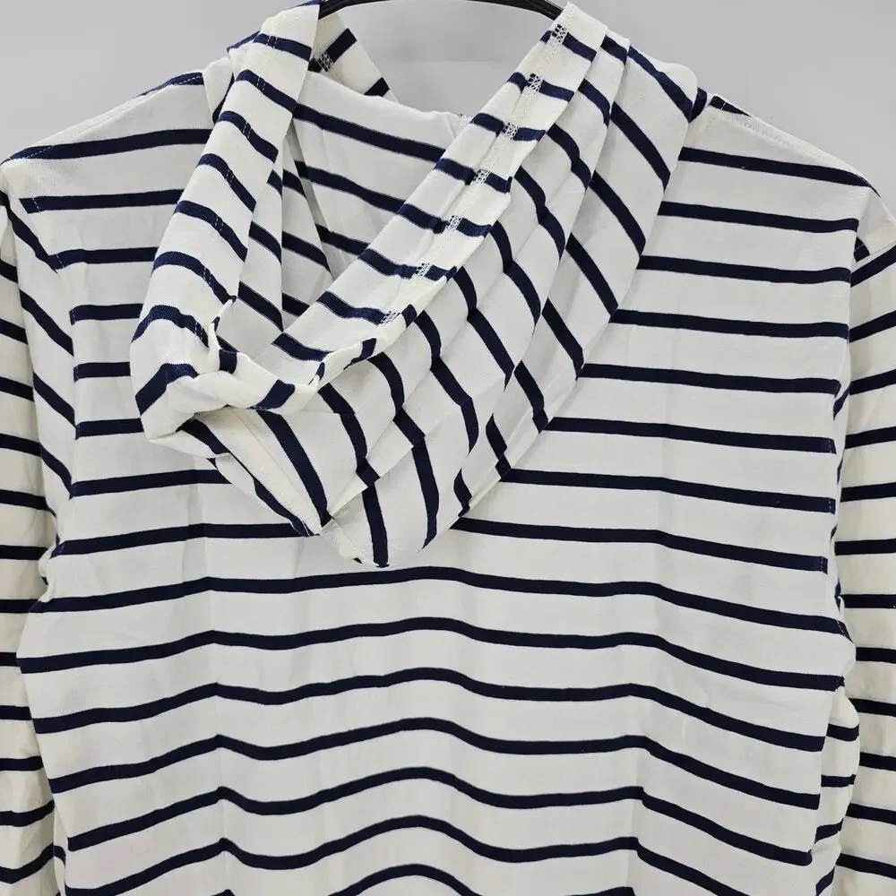 J. Crew Crewcuts Boys size XL Long Sleeve Stripe Jersey Hoodie Blue/Wh BK390 NEW